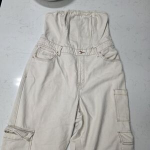 Women's Cream High-Waisted Denim Jumper/romper